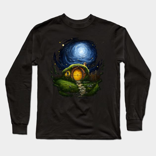 A Starry Night at the Westfarthing - Round Doors - Fantasy Long Sleeve T-Shirt by Fenay-Designs